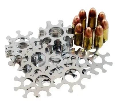 Moon clip pro 8 nábojů ráže 9 mm z magnetické nerezové oceli je určen pro revolver Smith & Wesson 929. Tloušťka 0,94 mm (0.037"). Balení obsahuje 10 kusů.
